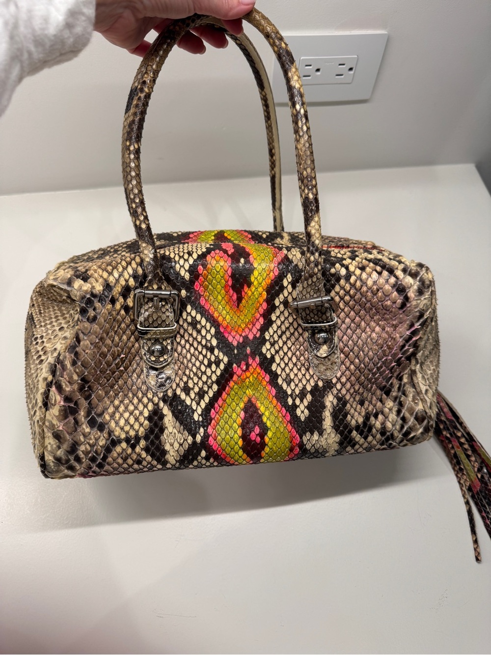 Genuine Python Italian Handbag with Neon Accent -
